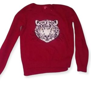 Bongo Leopard graphic print face sweater has gems for eyes size medium